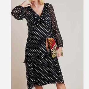 Anthropologie MAEVE black white polkadot dress, S.